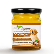Load image into Gallery viewer, Co-CurQmix for Dogs - Extra Virgin Cold Pressed Coconut Oil Extracted from Coconut Milk Infused with Lakadong Turmeric -160ml Nutritional Supplement
