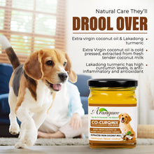 Load image into Gallery viewer, Co-CurQmix for Dogs - Extra Virgin Cold Pressed Coconut Oil Extracted from Coconut Milk Infused with Lakadong Turmeric -160ml Nutritional Supplement
