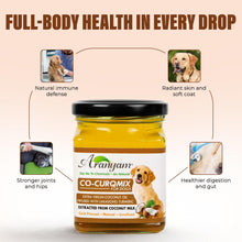 Load image into Gallery viewer, Co-CurQmix for Dogs - Extra Virgin Cold Pressed Coconut Oil Extracted from Coconut Milk Infused with Lakadong Turmeric -160ml Nutritional Supplement
