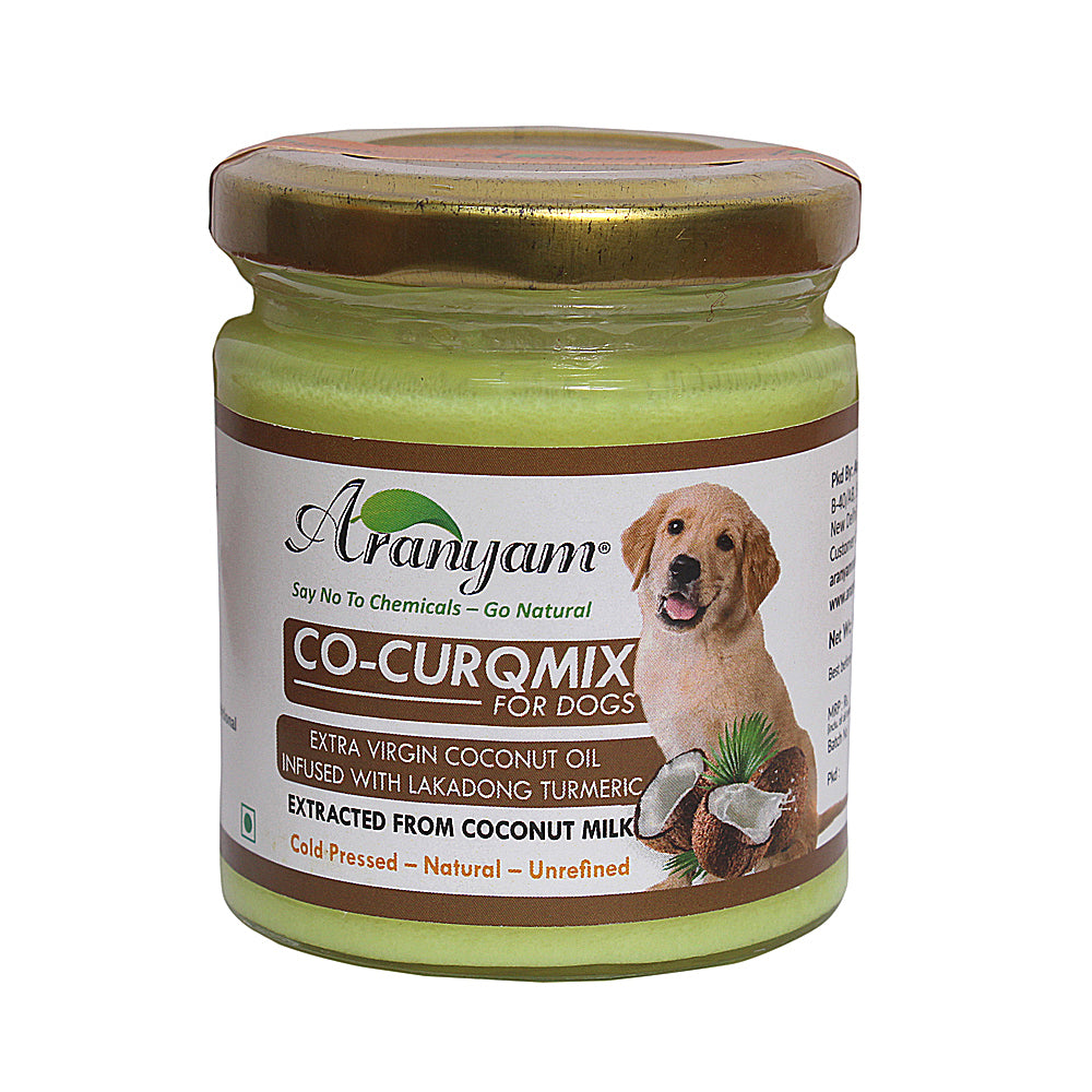 Co-CurQmix for Dogs - Extra Virgin Cold Pressed Coconut Oil Extracted from Coconut Milk Infused with Lakadong Turmeric -160ml Nutritional Supplement